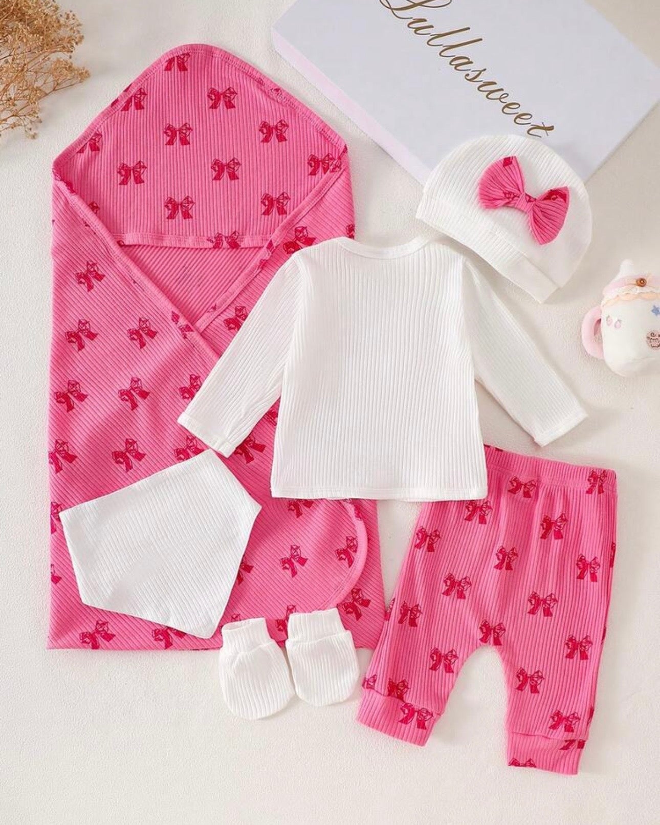 6 pc Newborn Baby Girl Cotton Outfit Set – Pink