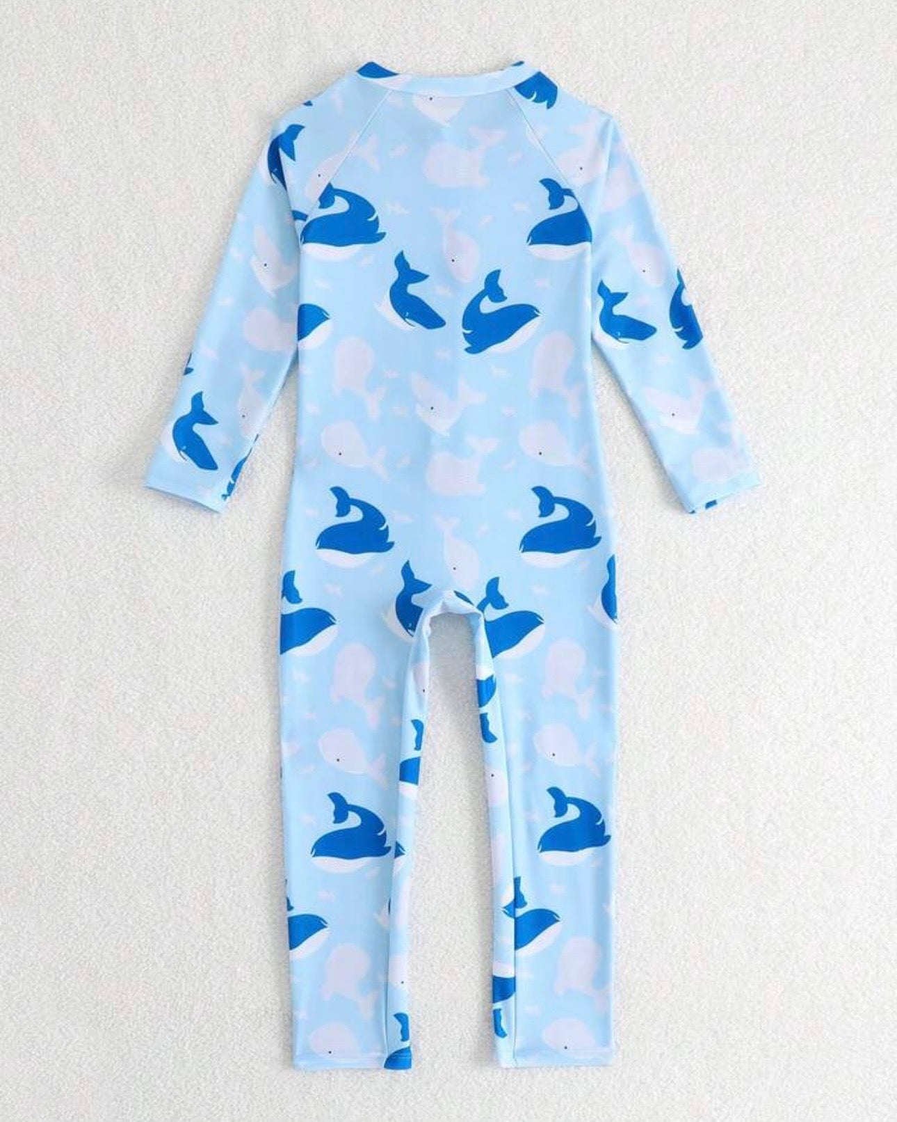 Boys Dolphin Print Long Sleeve One-Piece Swimsuit with Front Zipper