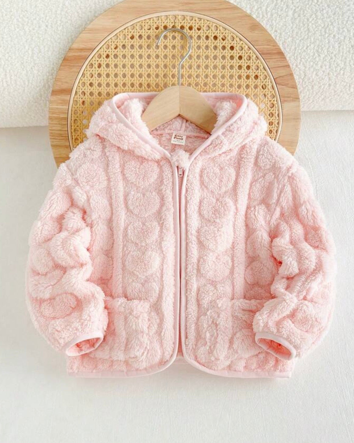Girls baby pink Fleece Heart Thick Cardigan