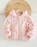 Girls baby pink Fleece Heart Thick Cardigan