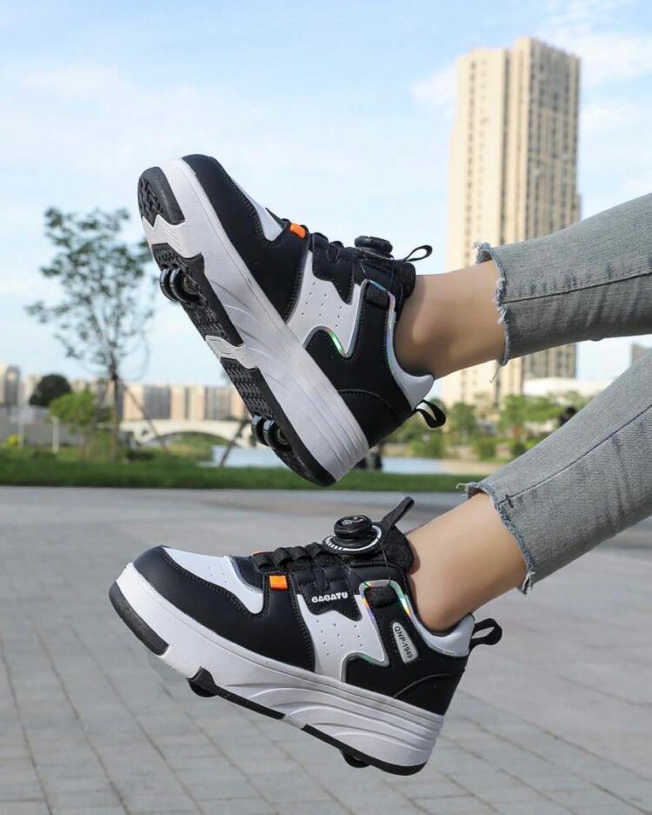 Girls’ Black and White Convertible 4-Wheel Roller Skate Shoes