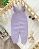 Baby Girl Purple Embroidered Floral Decor Knitted Strap Jumpsuit