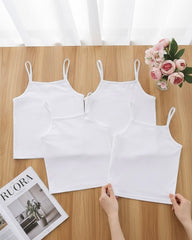 5pcs Girls White Milk Silk Camisole Set with Pink Bow