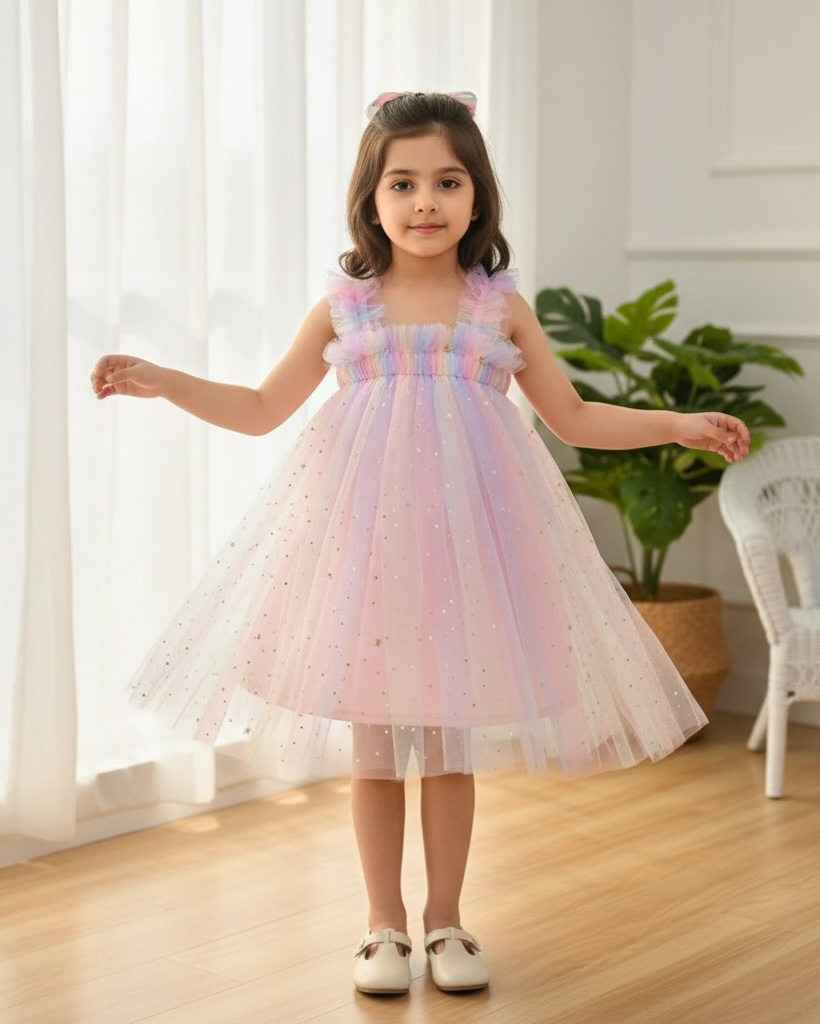 Young Girl Elegant Pink Ombre Starry Moon dress