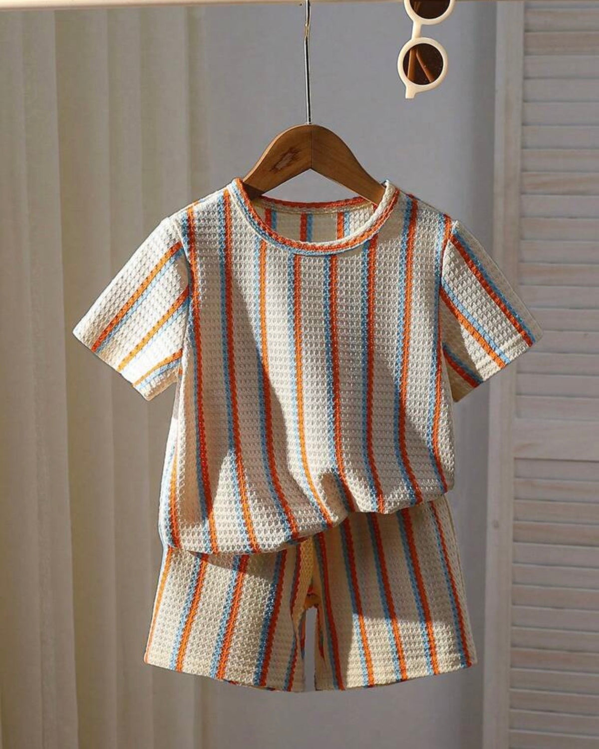 Boys Orange Waffle Stripe 2pcs Summer Set – T-Shirt & Shorts