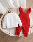 Newborn Baby Girl Red Floral Pattern Knitted Cardigan and Romper