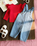 Baby Floral Embroidered Denim Overall Set, 2-Piece Outfit
