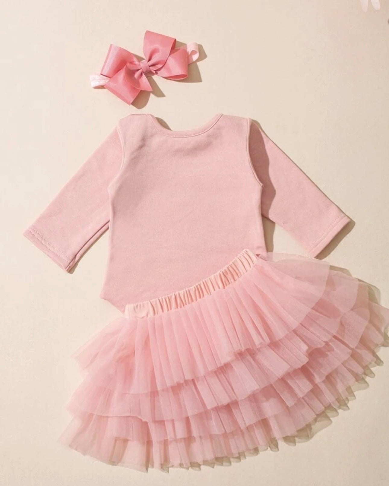 Newborn Baby Girl Romper with Pink Tutu Skirt & Bow Headband
