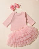 Newborn Baby Girl Romper with Pink Tutu Skirt & Bow Headband