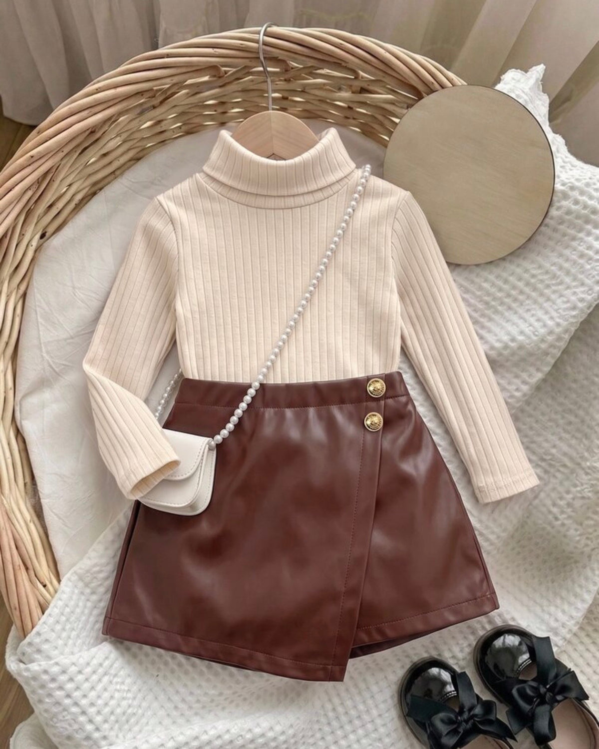 Baby Girl 2PCS Brown Faux Leather Shorts and Top