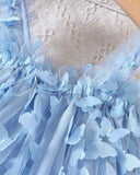 Baby Girl’s Blue Butterfly Applique Stylish Tiered Dress