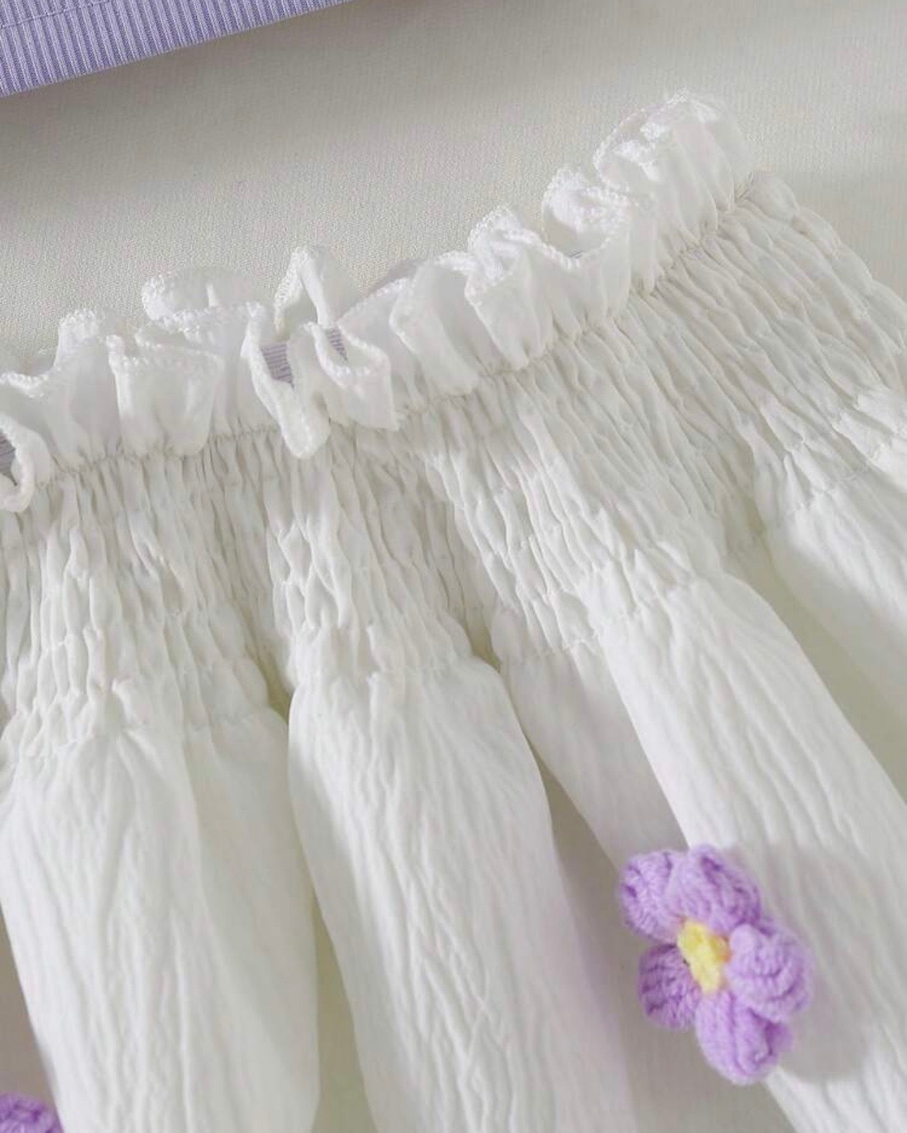 Girls’ Purple Ribbed Camisole & White 3D Floral Double-Layer Skirt Set
