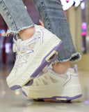 Girls’ White & Purple Convertible 4-Wheel Roller Skate Shoes