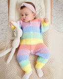 Newborn Baby Girl Warm Knitted Colorful Striped Jumpsuit