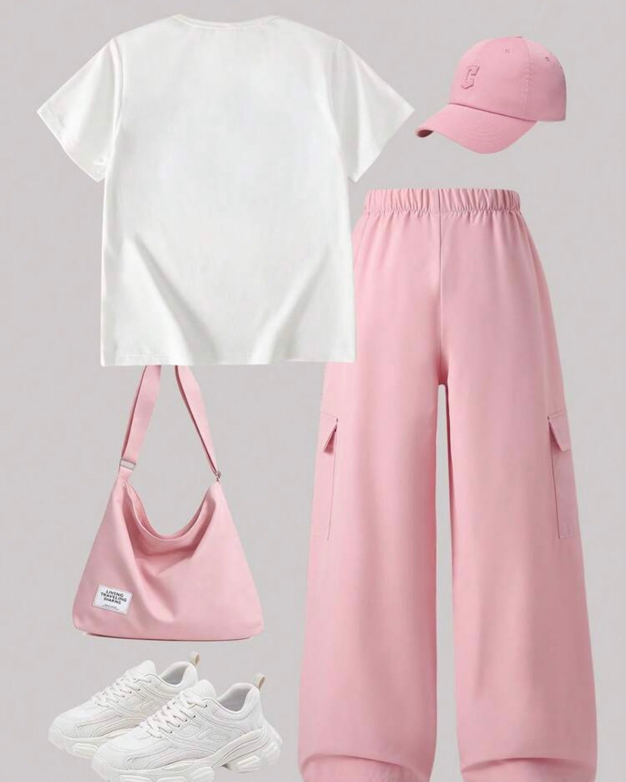 Tween Girls Pink Bow Embroidery T-Shirt with Cargo Pants Set