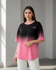 Black and Pink Printed Casual Short Sleeve T-Shirt