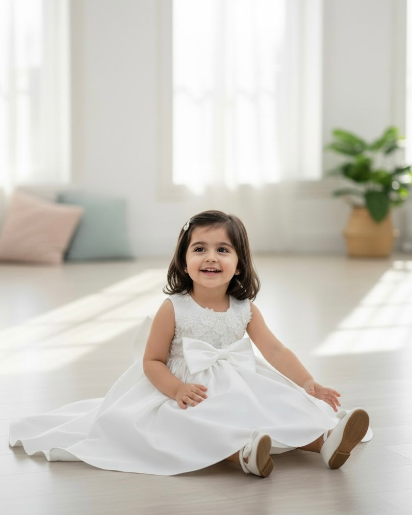 White Rose Bow Princess Dress