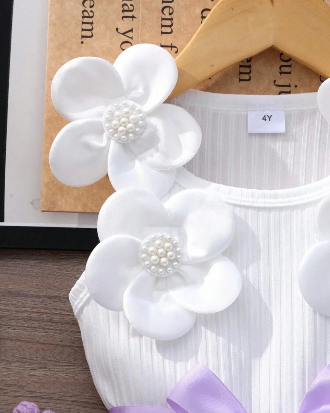Kids Girls 3D Purple Floral Mesh Sleeveless Summer Party Dress