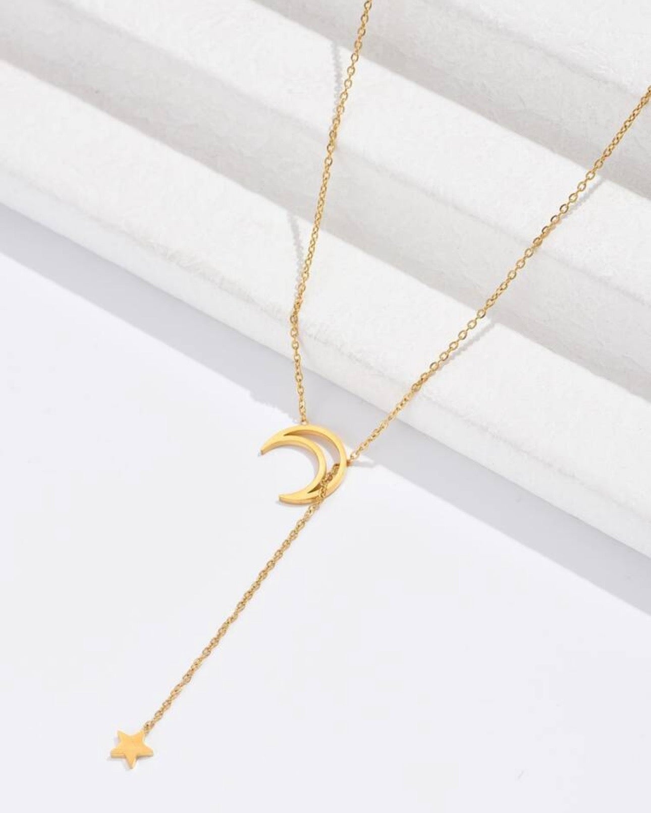 Japanese-Korean Style Moon and Star Golden Necklace