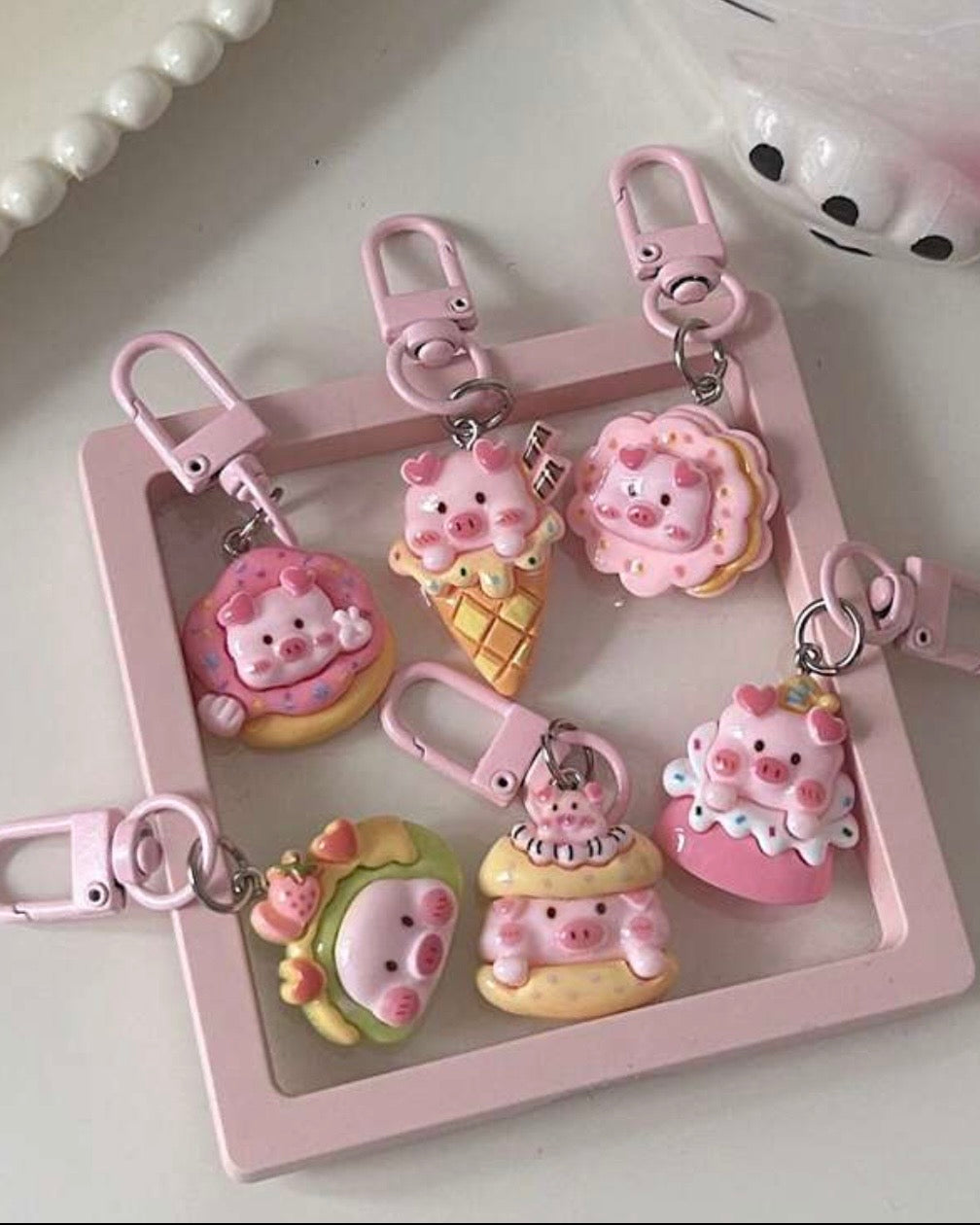 6pcs Cute Pink Desserts Bag Charms