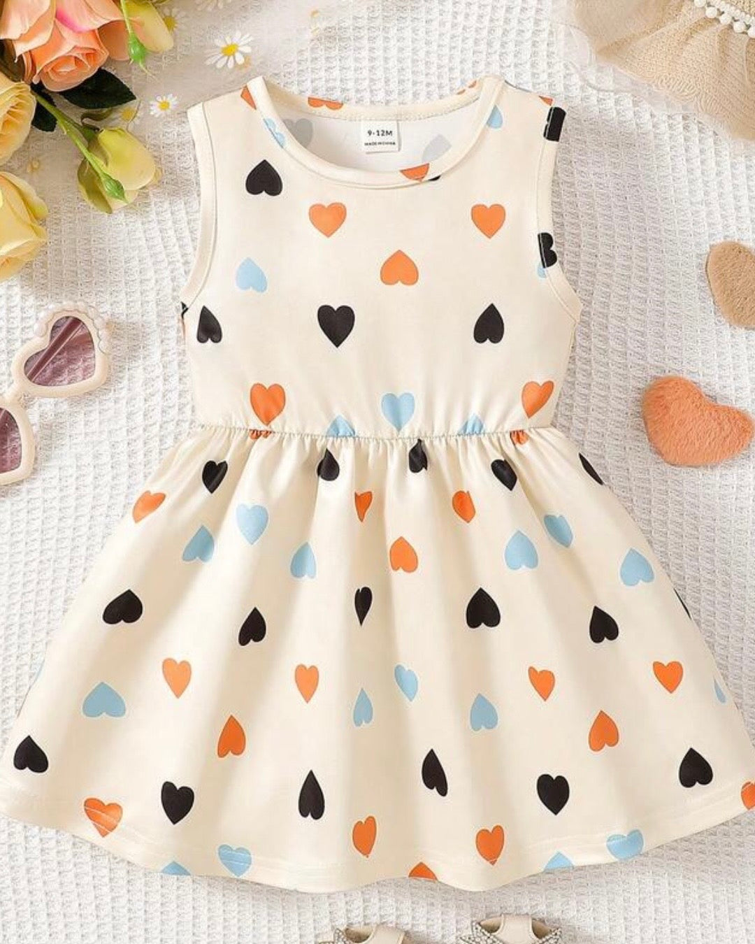 Baby Girl Casual Heart Print Dress