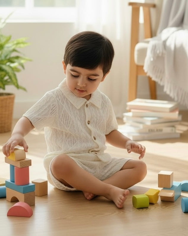 Baby 2pcs Summer Outfit – Apricot Textured Shirt & Shorts Set