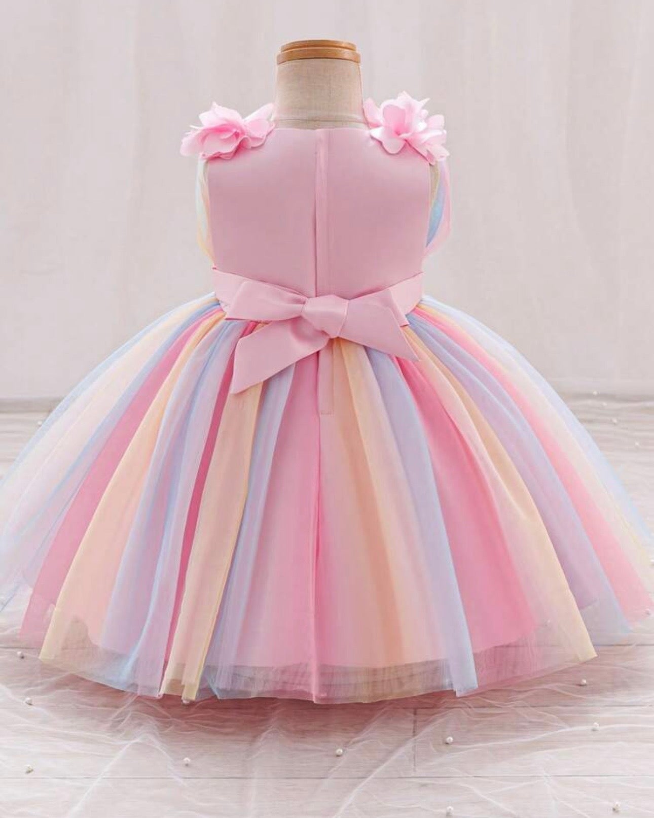 Girls’ Colorful 3D Floral Mesh Party Dress | Elegant Summer Occasion Dress