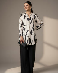 Black Printed Co-Ord Set – Elegant Shirt & Pants 2PCS