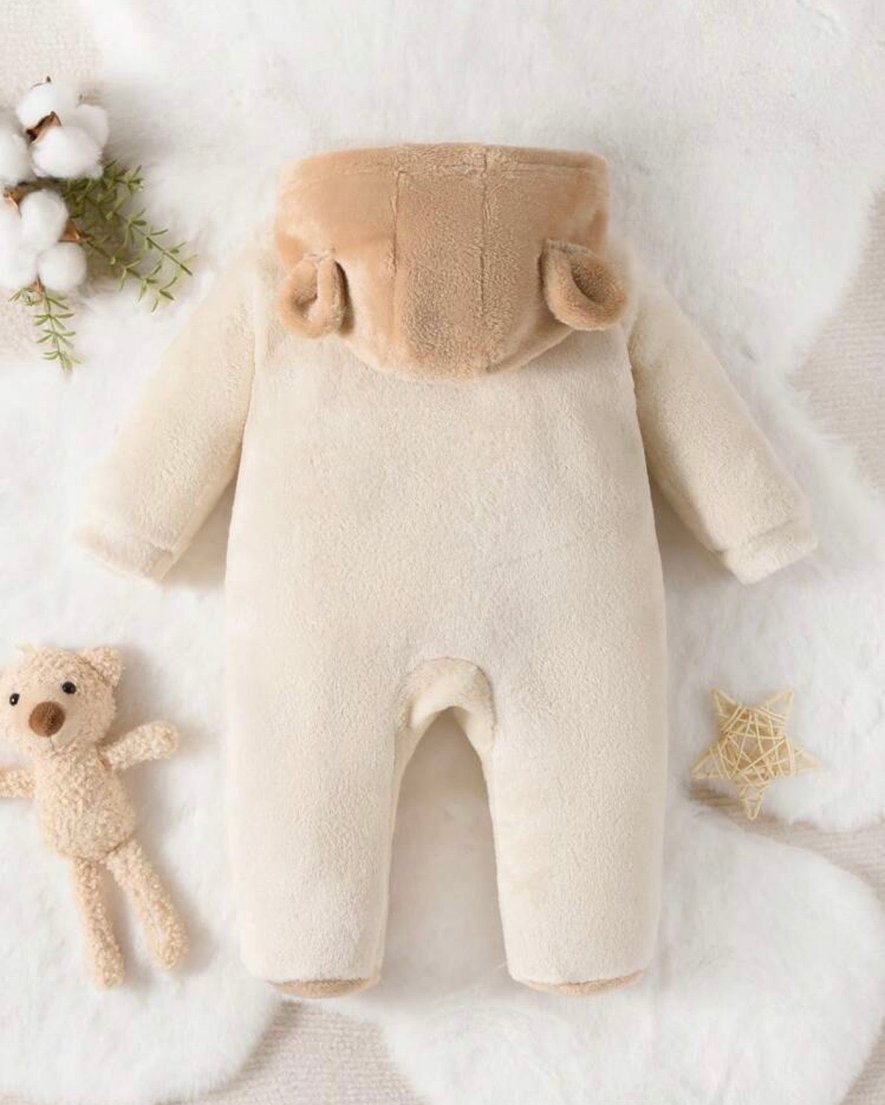 Cute Bear Pattern Long Sleeve Hooded Jumpsuit
