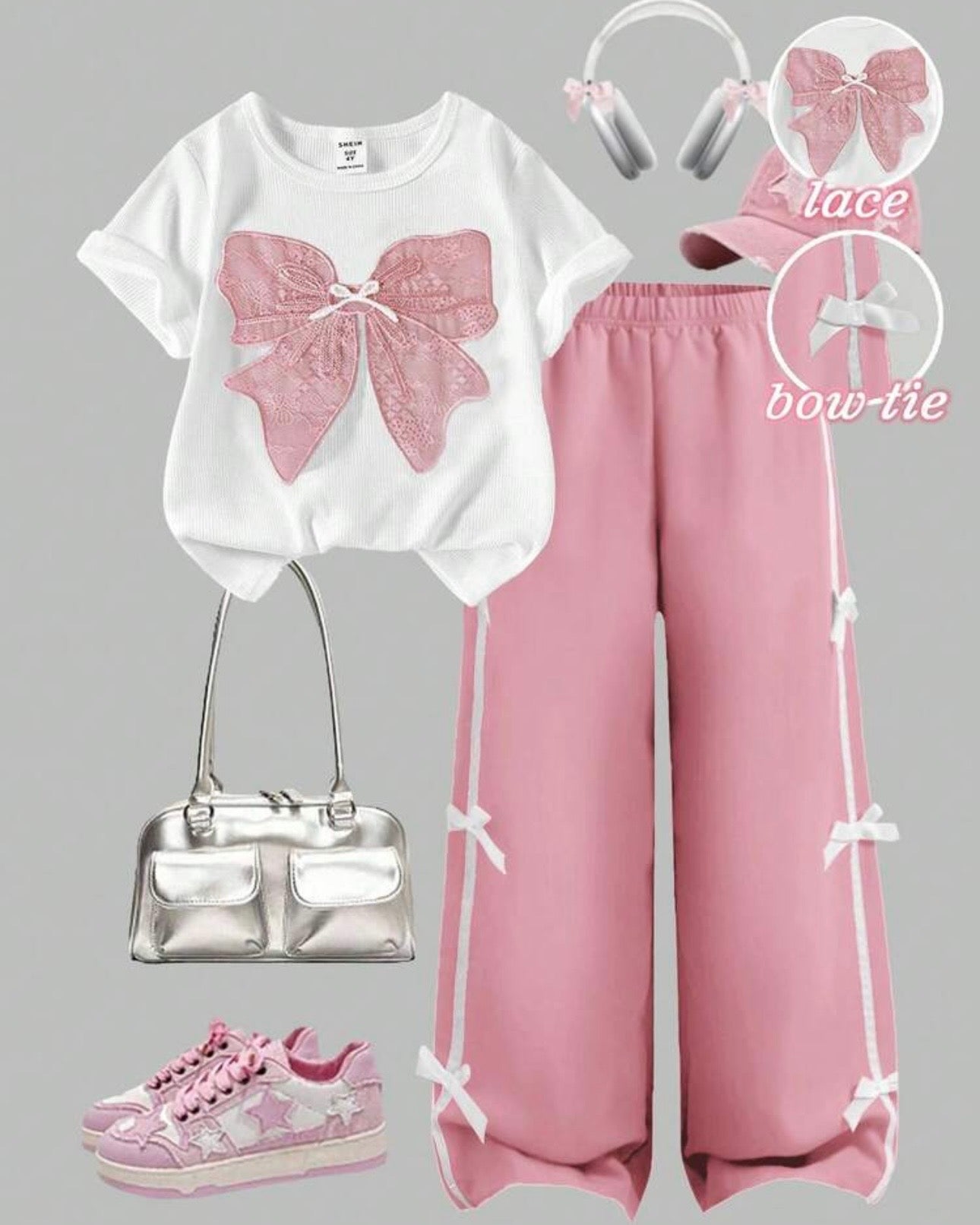 Tween Girls Pink Graphic Tee & Bow Pants Set