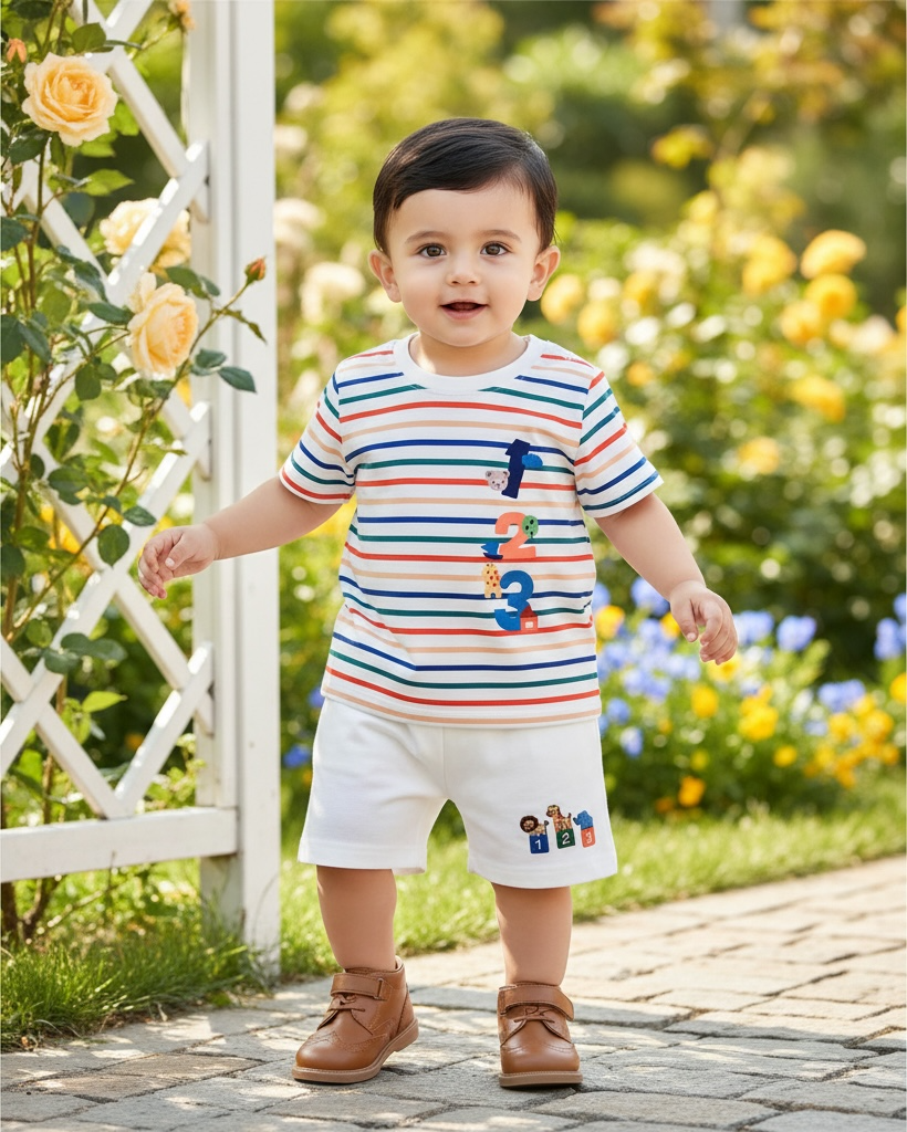 Baby Boy Number & Cartoon Striped Summer Set