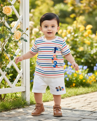 Baby Boy Number & Cartoon Striped Summer Set