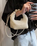 Handmade Woven Faux Pearl Bag – French Retro Elegance