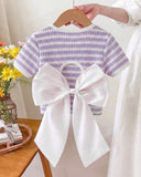 Girls Purple & White Striped Jacquard Camisole Top with Bow Back