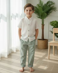 Young Boys 2-Piece Shirt & Green Striped Pants Set