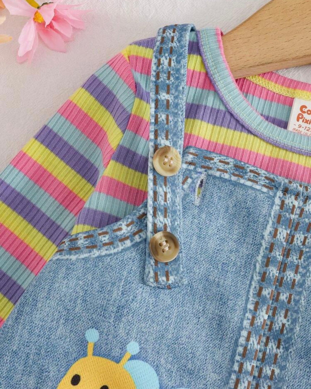 Baby Girl 2pc Striped Top & Floral Suspender Dress Set