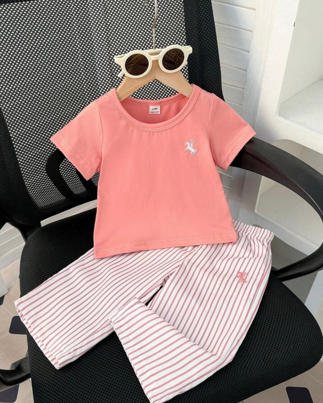 Infant Girls Pink Summer T-Shirt & Striped Pants