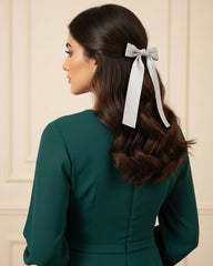 Grey Fabric Bow Hair Clip for Women