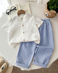 Young Boys 2-Piece Shirt & Blue Striped Pants Set