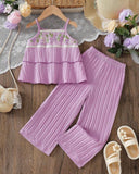 Girls’ Floral Embroidery Camisole + Wide Leg Pants
