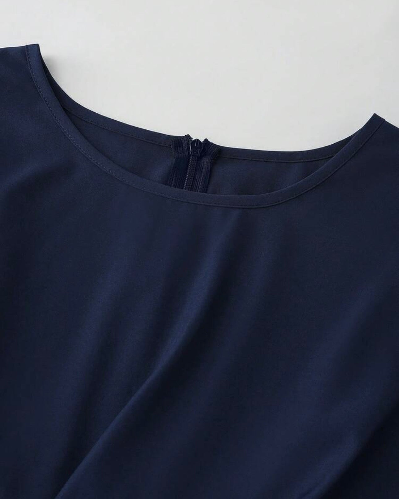 Women Flowy Navy Blue Butterfly Sleeve Waist Cinched Top