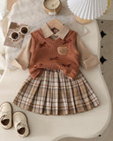 Baby Girl 3-Piece Winter Bear Bow Knit Vest, Shirt & Pleated Skirt