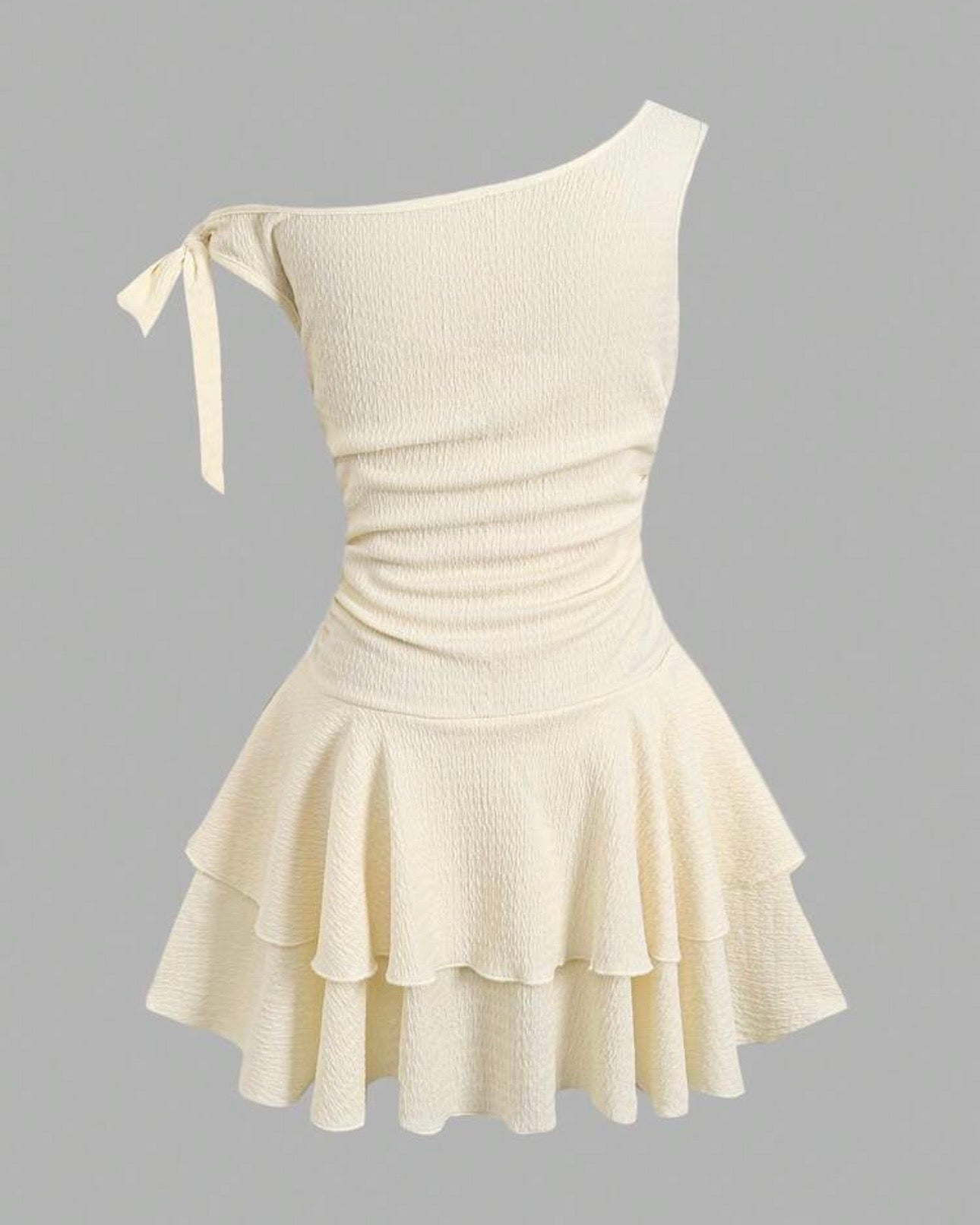 Girls White One-Shoulder Ruched Layered Cake Dress with Metal Starfish