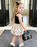Baby Girl Black & White Polka Dot Dress Set – Korean Style Cross Strap Cake Dress