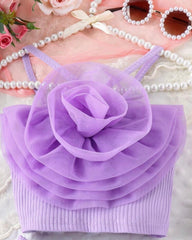 Girls Purple 2pcs 3D Flower Patchwork Camisole Top + Shorts