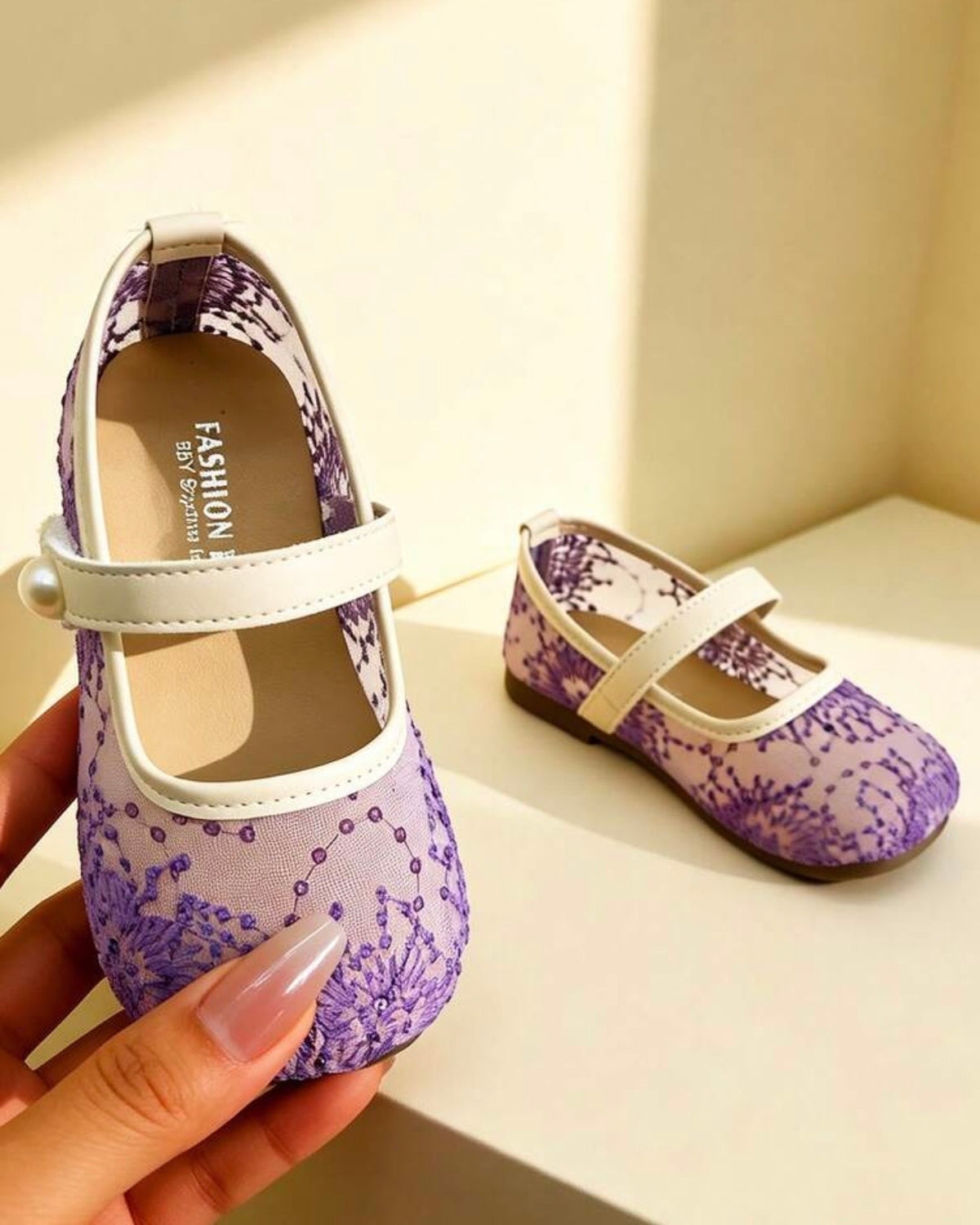 Purple Floral Embroidered Shoes for Girls
