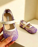 Purple Floral Embroidered Shoes for Girls