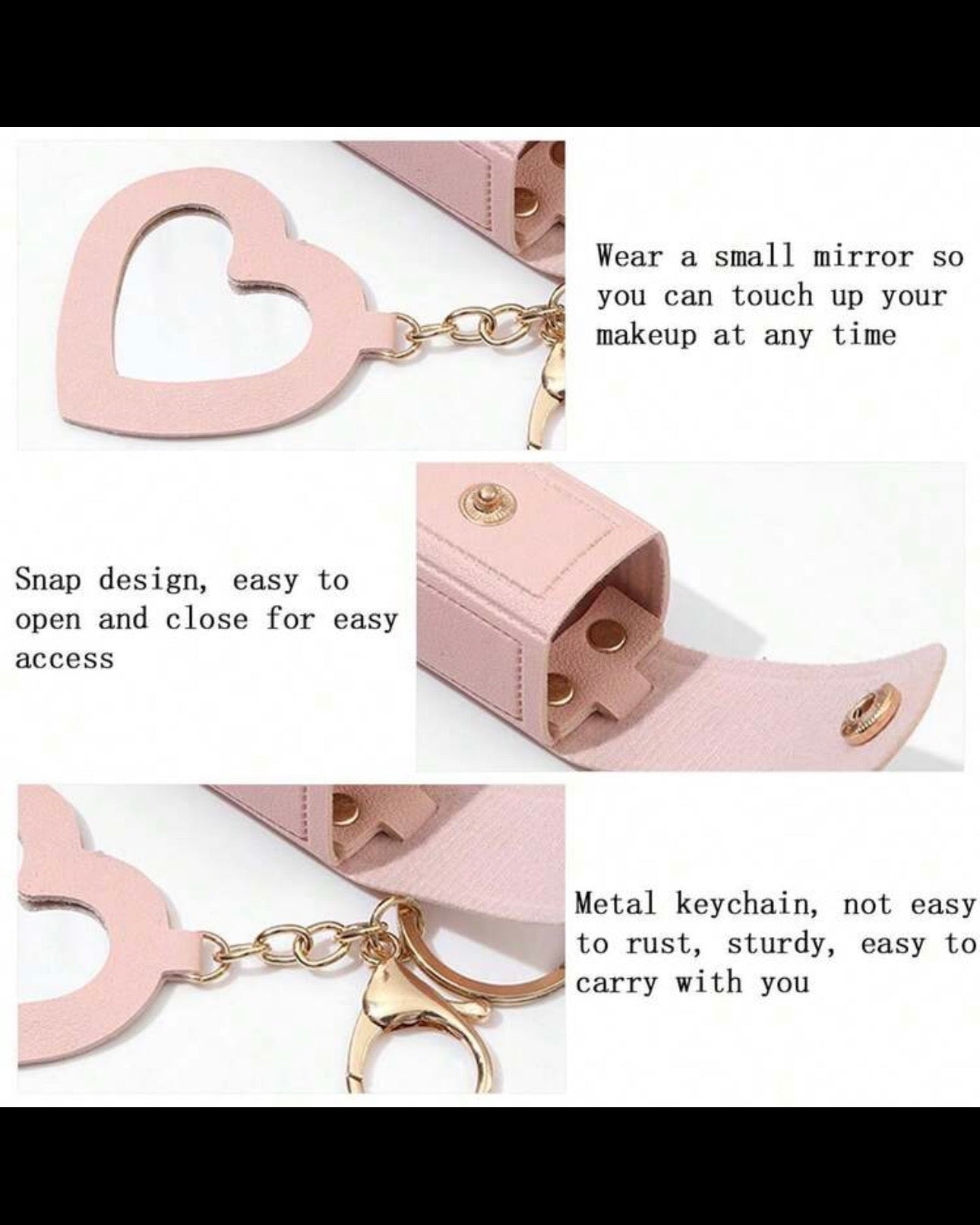 Leather Portable Mini Lipstick Case With Mirror & Keychain