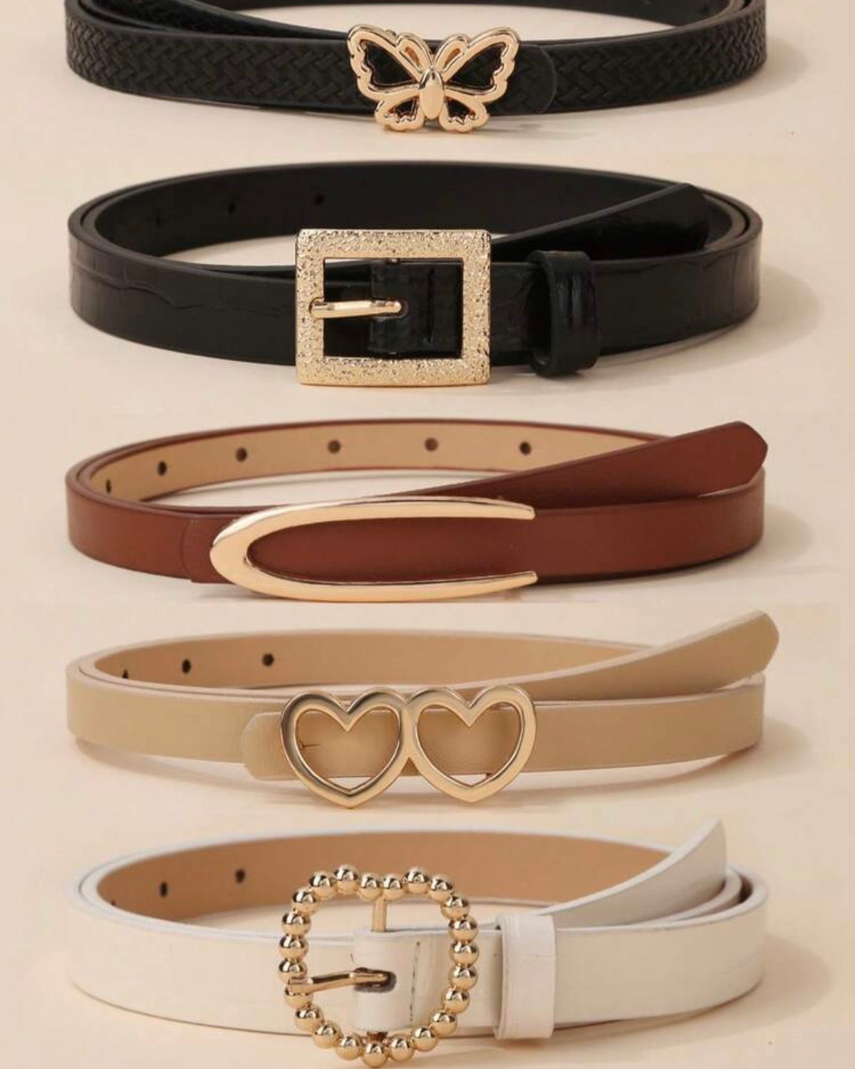 5pcs Belts Set with Beautiful Heart & Butterfly Buckles
