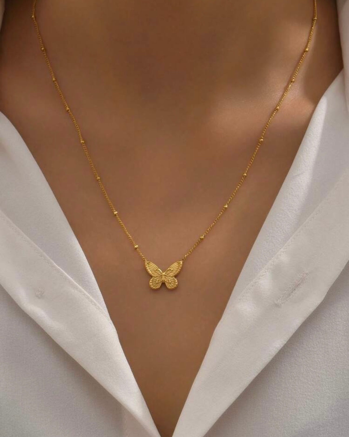 Butterfly Pendant Golden Color Stainless Steel Necklace